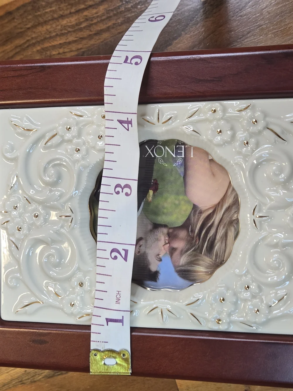 Lenox Cherished Memories Wooden Jewelry Box Picture Frame Lid Cream Velvet